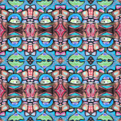  Kaleidoscopic abstract tribal seamless pattern. Modern stylish texture.