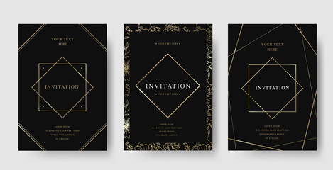 Wall Mural - set of vintage luxury black and gold vector invitation card