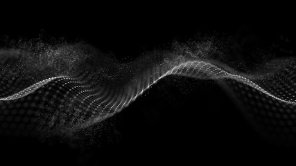 Fototapete - Abstract 3d rendering futuristic dots and lines. computer geometric digital connection structure. Futuristic black abstract grid. Plexus with particles. Intelligence artificial