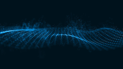 Fototapete - Abstract 3d rendering futuristic dots and lines. computer geometric digital connection structure. Futuristic black abstract grid. Plexus with particles. Intelligence artificial