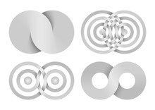 Set Of Infinity Signs Made Of Combined Disks And Rings. Vector Illustration.