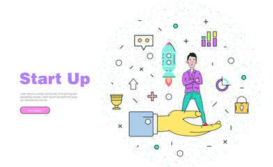 Fototapete - Business illustrations with ux/ui icons. Best good ideas for modern commerce design. Development of future and growth finance systems. Trendy infographics on trade market