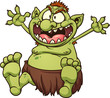 Fat cartoon troll sitting with open arms and big smile. Vector clip art illustration with simple gradients. All in a single layer.