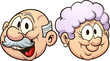 Grandparents grandmother and grandfather heads with smiles clip art. Vector  cartoon illustration with simple gradients. Each in a separate layer.
