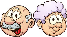 Grandparents Grandmother And Grandfather Heads With Smiles Clip Art. Vector  Cartoon Illustration With Simple Gradients. Each In A Separate Layer.
