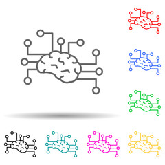 Sticker - Artificial intelligence  brain multi color style icon. Simple thin line, outline vector of artifical icons for ui and ux, website or mobile application