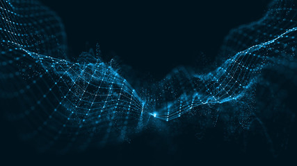 Fototapete - Abstract 3d rendering futuristic dots and lines. computer geometric digital connection structure. Visual information complexity. Intricate data threads plot. Intelligence artificial