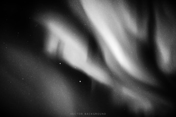 Sticker - vector illustration with beautiful starry sky and northern lights. abstract black and white backgrou