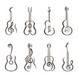 collection of classical acoustic guitar isolated on white background