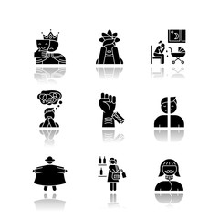 Canvas Print - Mental disorder drop shadow black glyph icons set. Impostor. Anxiety. Postpartum depression. Personality disorder. Self-harm. Exhibitionism. Kleptomania. Fetishism. Isolated vector illustrations