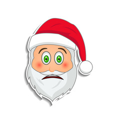 Sticker - Emoji santa claus in sticker style. Winter holidays emotion. Santa clause in surprised emoji icon