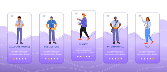 Poster - Post service onboarding mobile app screen vector template. Business and international delivery. Walkthrough website steps with flat characters. UX, UI, GUI smartphone cartoon interface concept