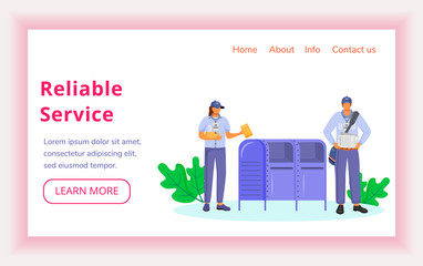 Poster - Reliable service landing page vector template. American post delivery workers website interface idea with flat illustrations. Distributing letters homepage layout, web banner, webpage cartoon concept