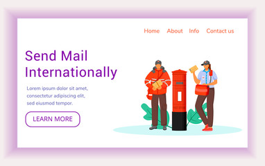 Poster - Send mail internationaly landing page vector template. Royal post service website interface idea with flat illustrations. Traditional British post homepage layout, web banner, webpage cartoon concept