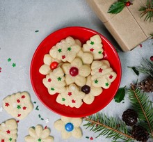 Homemade Christmas Spritz Cookies On Festive X'mas Holiday Frame