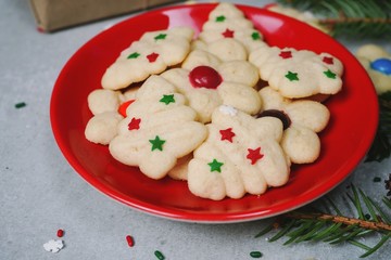 Sticker - Homemade Christmas Spritz cookies on festive X'mas holiday frame