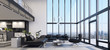 Leinwandbild Motiv Luxury modern penthouse interior with panoramic windows, 3d render