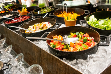 buffet line of mix salad bar