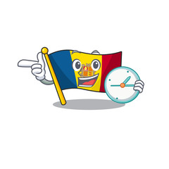 Poster - smiling flag andorra Scroll cartoon character style with clock