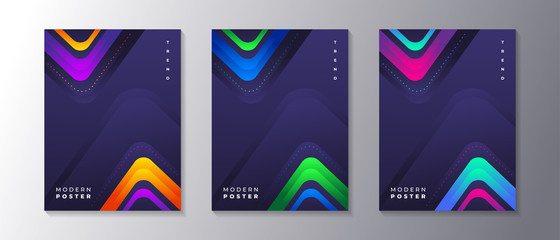 Wall Mural - Modern Abstract Dark Background Cover set with glowing neon shape, applicable for poster, flyer, banner, magazine