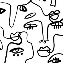 Abstract Fashion Artistic Portrait Painted Illustration Of People Faces Silhouette Group Pattern One Line Drawing Abstraction Modern Aesthetic Print Minimalism Interior Contour Handdrawn Lineart Conti