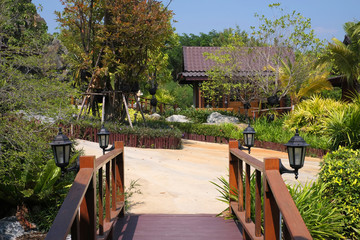 Wall Mural - Wood bridge in a garden