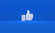 Facebook like 3D icon isolated on blue background. Social media concept background.