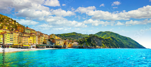 Camogli beach and typical colorful houses. Ligury, Italy Poster Mural XXL