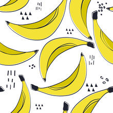 Fresh Bananas Background. Hand Drawn Overlapping Backdrop. Colorful Wallpaper Vector. Seamless Pattern With Fruits. Decorative Illustration, Good For Printing