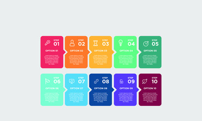 Wall Mural - 10 step infographic element. Business concept with 4 options and number, steps or processes. data visualization. Vector illustration.