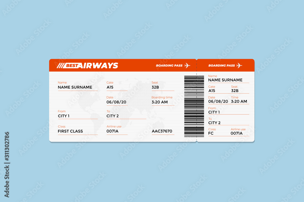 Realistic airline flight ticket boarding pass design template with ...