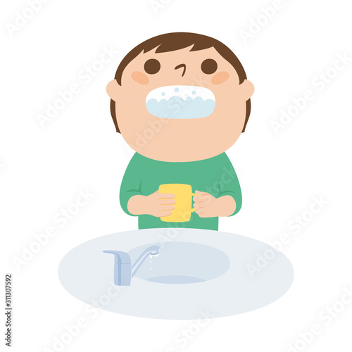 インフルエンザ対策のイラスト 風邪予防のために うがいをする男の子 Vector De Stock Adobe Stock