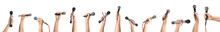 Female Hands With Microphones On White Background