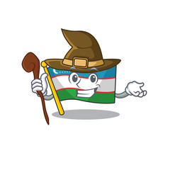 Wall Mural - Happy Witch flag uzbekistan Scroll cartoon character design