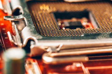 Poster - Computer electronic circuit board with processor close up