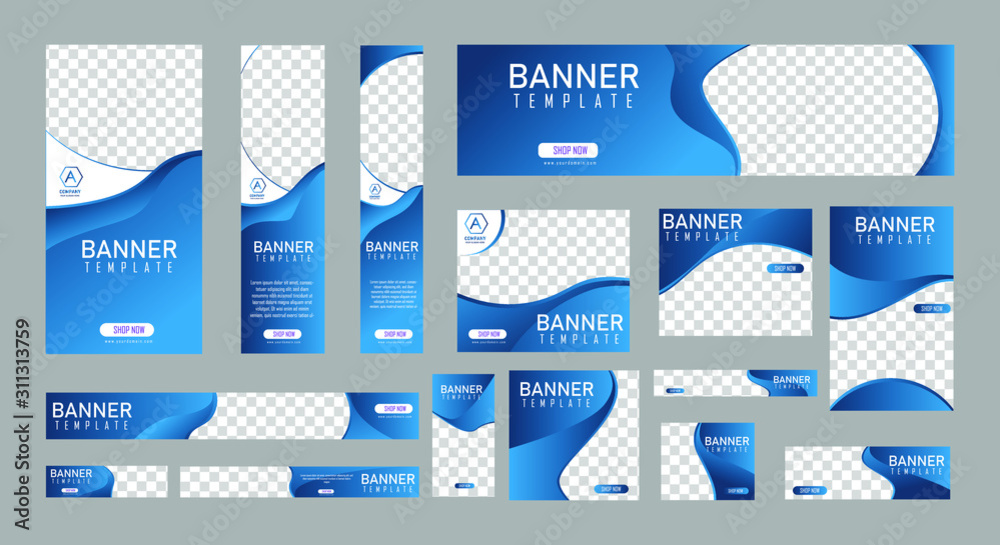 set of creative web banners of standard size with a place for photos. Vertical, horizontal and square template. vector illustration - obrazy, fototapety, plakaty 