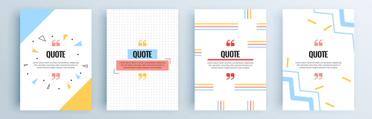 Fototapete - Quote frames blank templates set. Text in brackets, citation empty speech bubbles, quote bubbles. Textbox isolated on color background. Vector illustration.