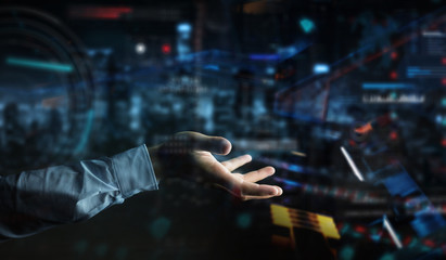 Aufkleber - Businessman using digital technological interface with datas 3D rendering