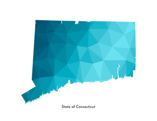 Poster - Vector isolated illustration icon with simplified blue map's silhouette of State of Connecticut (USA). Polygonal geometric style. White background
