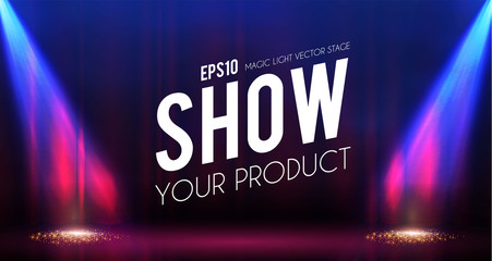 Wall Mural - empty scene with stage curtain and spotlights. shining show design.