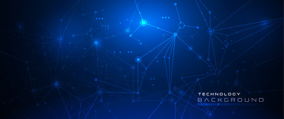 Vector illustration molecule,Connected lines with dots,technology on blue background. Abstract internet network connection design for web site.Digital data,communication,science and futuristic concept