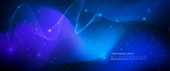 Aufkleber - Vector illustration molecule,Connected lines with dots,technology on blue background. Abstract internet network connection design for web site.Digital data,communication,science and futuristic concept