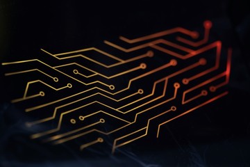 Close up of Computer RGB gaming electronic circuit, Illuminated by colored LED