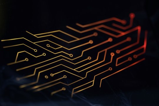 Close up of Computer RGB gaming electronic circuit, Illuminated by colored LED