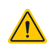 Caution Warning Sign Message. Editable Triangle Hazard Symbol Vector Icon With Stroke For 64x64 Pixel Design. A Flat Yellow Symbol With Exclamation Mark Isolated On White Background. Danger Notice.