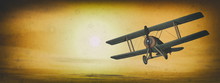 Old Retro Biplane Flying In The Sky - 3D Render