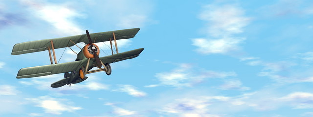Wall Mural - Old retro biplane flying in the sky - 3D render
