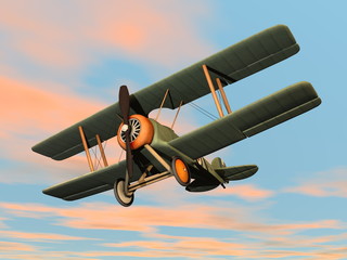 Wall Mural - Old retro biplane flying in the sky - 3D render