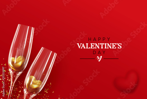 Happy Valentine S Day Romantic Composition Design Realistic Two
