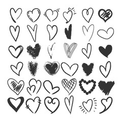 Wall Mural - Heart symbol set sketch engraving vector illustration. Romantic love lovesickness symbol. T-shirt apparel print design. Scratch board imitation. Black and white hand drawn image.